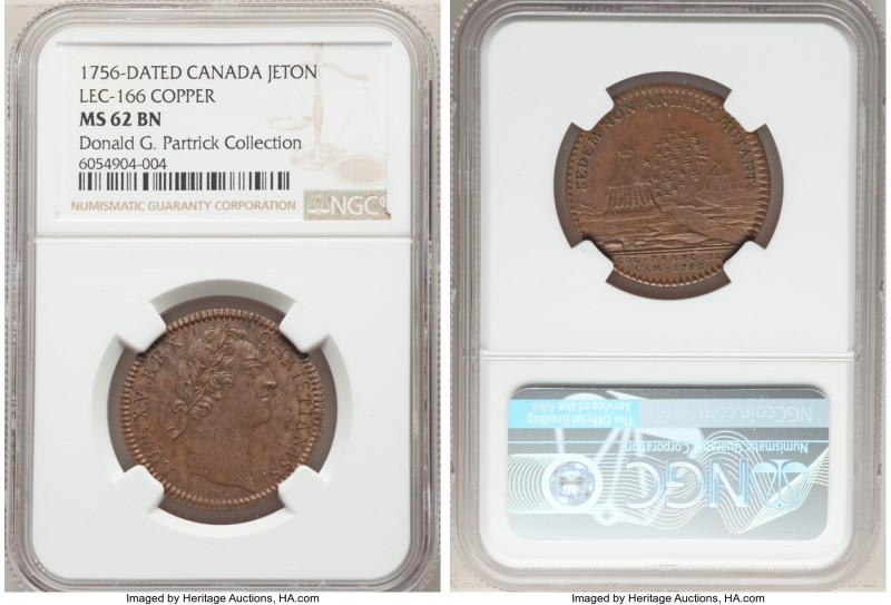 Louis XV copper Franco-American Jeton 1756-Dated MS62 Brown NGC, Br-517, Lec-166...