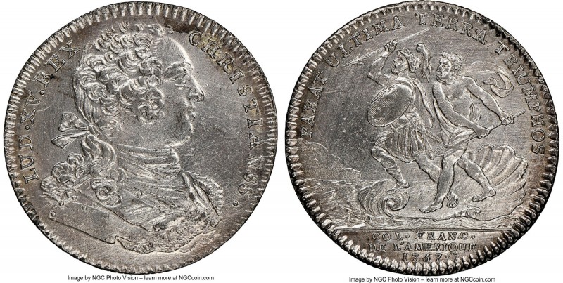 Louis XV silver Franco-American Jeton 1757-Dated AU Details (Cleaned) NGC, Br-51...