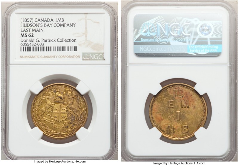 Hudson's Bay Company "East Main" One Made-Beaver Token ND (1857) MS62 NGC, Br-92...