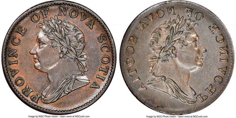 Nova Scotia. George IV Mint Error - Obverse Brockage 1/2 Penny Token ND (1832) A...