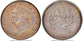 Nova Scotia. George IV Contemporary Counterfeit "Thistle" 1/2 Penny Token 1382 (1832) AU53 Brown NGC, Br-872, NS-3B2. Engrailed edge. Error date. Coin...