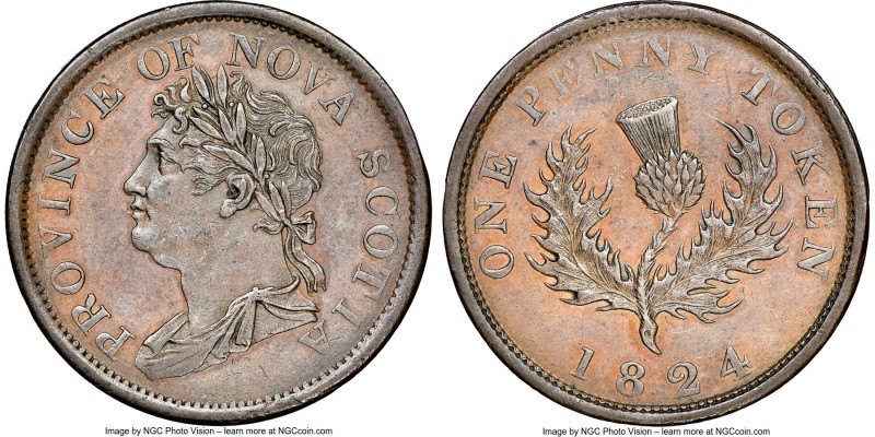 Nova Scotia. George IV "Thistle" Penny Token 1824 MS61 Brown NGC, Br-869, NS-2A4...