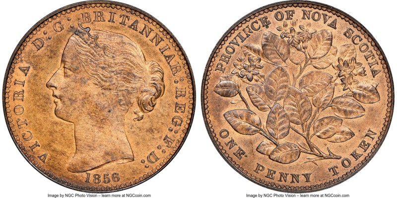 Nova Scotia. Victoria bronze "Mayflower" Penny Token 1856 MS64 Red and Brown NGC...
