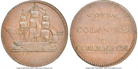 Prince Edward Island "Ships Colonies & Commerce" 1/2 Penny Token ND (1829) AU55 Brown NGC, Br-997, PE-10-1. Plain edge. Coin alignment. With W. & B.N....