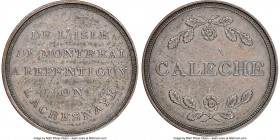 Lower Canada. "Bout De L'Isle-Caleche" Unclipped copper ½ Penny Token ND (1808) AU53 Brown NGC, Br-538, BT-9. Plain edge. Medal alignment. Unclipped. ...