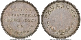 Lower Canada. "Bout De L'Isle-Personne" Unclipped copper ½ Penny Token ND (1808) AU53 Brown NGC, BR-541 BT-12, Plain edge. Coin alignment. Unclipped. ...