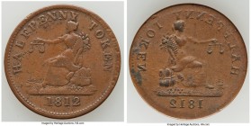 Lower Canada copper Mint Error - Reverse Brockage 1/2 Penny Token 1812 Fine (Marks), cf. Br-960 (for type). 28mm. 6.15gm. Rare. Sold with old collecto...