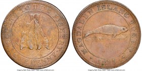 Lower Canada. Magdalen Island copper Penny 1815 AU55 Brown NGC, Br-520, LC-1. Engrailed edge. Medal alignment. A nice specimen of this extremely popul...