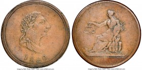 Lower Canada brass "George III/Seated Justice" 1/2 Penny Token 1820 AU53 NGC, Br-1011, LC-57A4 (Extremely Rare). Plain edge. Coin alignment. Type with...