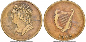 Lower Canada brass "Bust & Harp" 1/2 Penny Token 1820 XF40 NGC, LC-60-12, Courteau-12. Plain edge. Coin alignment. The reverse is a bit softly struck,...