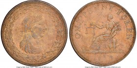 Lower Canada "Bust/Agriculture" copper Penny Token 1812 AU53 Brown NGC, Br-959, LC-47D4 (Extremely Rare). Diagonally reeded edge. Coin alignment. Ligh...