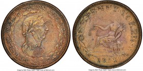Lower Canada "Bust/Agriculture" copper Penny Token 1812 AU55 Brown NGC, Br-959, LC-47D5. Engrailed edge. Coin alignment. Struck over WE-4A1. Light rub...