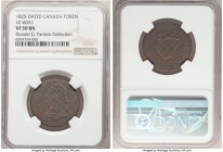 Lower Canada. Bust & Harp Original 1/2 Penny Token 1825 VF30 Brown NGC, Br-1012, LC-60-21, NGC has incorrectly listed this piece as LC-60A1. Plain edg...