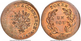 Lower Canada. Bank of Montreal copper Restrike "Bouquet" Sou Token ND (1863) MS64 Red and Brown NGC, Br-689, LC-43A2. Struck without collar. Medal Ali...