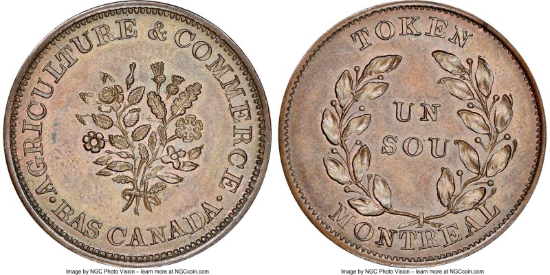 Lower Canada. Bank of Montreal Restrike "Bouquet Sou" copper Token ND (1837) MS6...