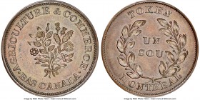 Lower Canada. Bank of Montreal Restrike "Bouquet Sou" copper Token ND (1837) MS64 Brown NGC, Br-689, LC-43A3. Struck in collar. Plain edge. Medal alig...