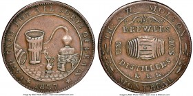 Lower Canada. THS & Wm. Molson Montreal Brewers copper Sou Token 1837, AU53 Brown NGC. Br-562, LV-16A1. Reeded edge. Medal alignment. Thick flan. Cons...