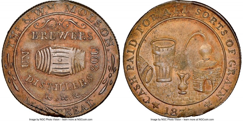 Lower Canada. THS & Wm Molson Montreal Brewers copper Sou Token 1837 MS64 Brown ...