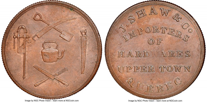 Lower Canada "J. Shaw & Co." 1/2 Penny Token ND (1837) MS63 Brown NGC, Br-565, L...