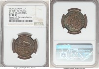 Lower Canada. Bank of Montreal "Side View" 1/2 Penny Token 1839 XF40 Brown NGC, KM-Tn15, Br-524, LC-10B1. Plain edge. Coin alignment. Variety with roo...