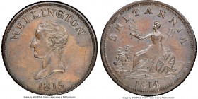 Lower Canada copper "Wellington" Mule 1/2 Penny Token Dated 1814 and 1815 AU55 Brown NGC, Br-Unl (Br-879 for reverse), WE-Unl, Withers-1581 (RRR), thi...