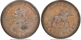 Lower Canada "Wellington/Cossack" Penny Token ND (1813) MS61 Brown NGC, Br-985 (R2-1/2), WE-13A. Engrailed edge. Medal alignment. No grass behind rear...