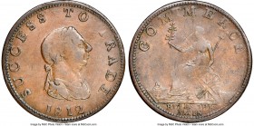 George III "Success to Trade/Commerce Rules the Main" 1/2 Penny Token 1812 AU55 Brown NGC, Br-983 (R2), AM-3, Courteau-36 (R6). Plain edge. Coin align...