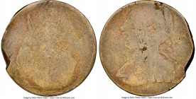 Blacksmith-Style brass 1/2 Penny Token ND Good Details (Edge Damage) NGC, BL-2A4, Wood-3. 27mm, 4.26gm. Bust of George II left. Impression of Britanni...