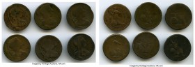 Blacksmith 6-Piece Lot of Uncertified "Daniel and Benjamin True" 1/2 Penny Tokens, BL-40A1, Wood-23. VG-Fine with minor edge flaws. Sold with old coll...