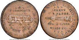 Blacksmith copper "Peck's Patent/Machine Shop" 1/2 Penny Token ND AU50 Brown NGC, BL-47A2 (this coin), Wo-29. L-271A. Plain edge. Thick flan. A mule o...