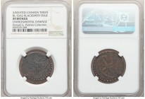 Blacksmith copper "Anchor/Arms" 1/2 Penny Token ND XF Details (Environmental Damage) NGC, BL-53A2 (Extremely Rare), Wo-32. 3.21gm. Plain edge. Thin fl...
