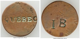 Blacksmith Countermarked "Quebec - IB" 1/2 Penny Token ND VF, Br-Unl., BL-Unl. 28mm. 7.49gm. "QUEBEC" counterstamped on obverse and "IB" counterstampe...