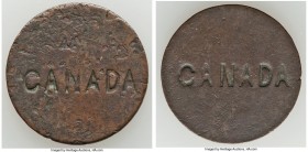 Blacksmith copper Countermarked "Canada" 1/2 Penny Token ND VF, BL-Unl., Wood-Unl. 27mm. 4.61gm. Counterstamped "CANADA" on each side. Rare. Sold with...