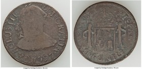 Blacksmith copper Imitative 2 Reales Token 1797-Dated VF, BL-Unl., Br-Unl., Wood-Unl. 28mm. 7.44gm. Ornamented edge. Medal alignment. Imitating a Char...