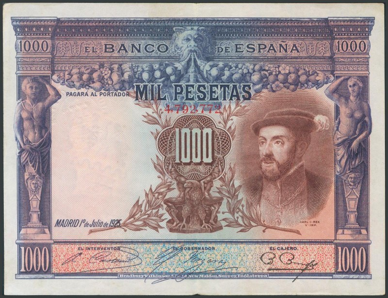 1000 Pesetas. 1 de Julio de 1925. Sin serie. Con sello en seco "Estado Español-B...