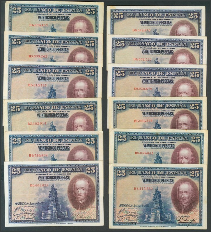 Conjunto de 31 billetes de 25 Pesetas emitidos el 15 de Agosto de 1928, con las ...