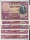 Conjunto de 5 billetes de 50 Pesetas emitidos el 15 de Agosto de 1925, con las series A, B, C, D y E (todas las conocidas) (Edifil 2017: 329a, 354). T...