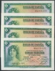 Conjunto de 4 billetes de 5 Pesetas emitidos en 1935 y con las series A, B, C y G, respectivamente. (Edifil 2017: 363a). SC.