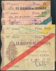 Serie completa del Banco de España, surcursal de Gijón emitida el 5 de Noviembre de 1936, que incluye los billetes de 5 Pesetas, 10 Pesetas, 25 Peseta...