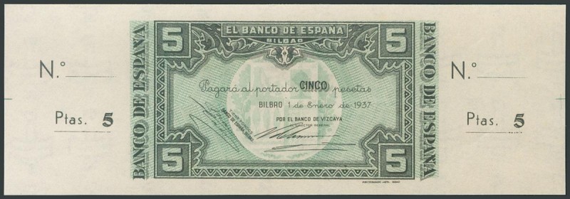 5 Pesetas. 1 de Enero de 1937. Sucursal de Bilbao, antefirma Banco de Vizcaya. S...