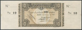 10 Pesetas. 1 de Enero de 1937. Sucursal de Bilbao, antefirma Banco de Vizcaya. Sin serie y sin numeración, con ambas matrices. (Edifil 2017: 387b). S...