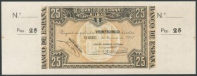 25 Pesetas. 1 de Enero de 1937. Sucursal de Bilbao, antefirma Caja de Ahorros Vizcaína. Sin serie y sin numeración, con ambas matrices. (Edifil 2017: ...
