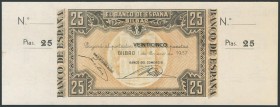 25 Pesetas. 1 de Enero de 1937. Sucursal de Bilbao, antefirma Banco del Comercio. Sin serie y sin numeración, con ambas matrices. (Edifil 2017: 388b)....