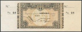 25 Pesetas. 1 de Enero de 1937. Sucursal de Bilbao, antefirma Banco Hispano Americano. Sin serie y sin numeración, con ambas matrices. (Edifil 2017: 3...
