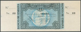 50 Pesetas. 1 de Enero de 1937. Sucursal de Bilbao, antefirma Banco de Bilbao. Sin serie y sin numeración, con ambas matrices. (Edifil 2017: 389a). SC...