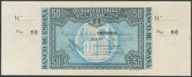 50 Pesetas. 1 de Enero de 1937. Sucursal de Bilbao, antefirma Caja de Ahorros Vizcaína. Sin serie y sin numeración, con ambas matrices. (Edifil 2017: ...