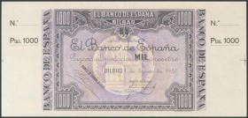 1000 Pesetas. 1 de Enero de 1937. Sucursal de Bilbao, antefirma Banco de Bilbao. Sin serie y sin numeración, con ambas matrices. (Edifil 2017: NE27a)....
