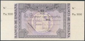 1000 Pesetas. 1 de Enero de 1937. Sucursal de Bilbao, antefirma Banco del Comercio. Sin serie y sin numeración, con ambas matrices. (Edifil 2017: NE27...