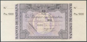 1000 Pesetas. 1 de Enero de 1937. Sucursal de Bilbao, antefirma Banco Urquijo Vascongado. Sin serie y sin numeración, con ambas matrices. (Edifil 2017...
