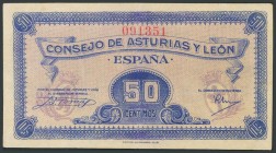 50 Céntimos. 1937. Consejo de Asturias y León. Sin serie. (Edifil 2017: 396). Conserva parte del apresto original. EBC.